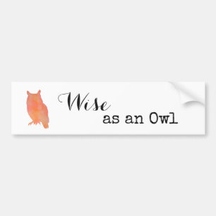 Wise as an Owl Typographical Watercolor Bumper Sticker