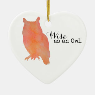 Wise as an Owl Typographical Watercolor Ceramic Ornament