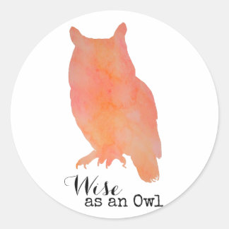 Wise as an Owl Typographical Watercolor Classic Round Sticker