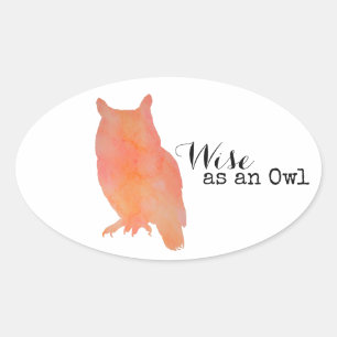 Wise as an Owl Typographical Watercolor Oval Sticker