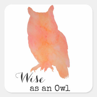 Wise as an Owl Typographical Watercolor Square Sticker