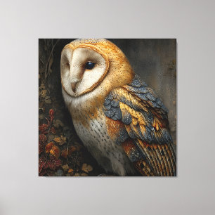 Wise Barn Owl Perched on Ancient Canvas Print