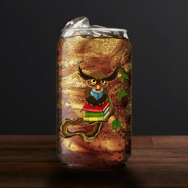 Wise Blue Cute Brown Reading Owl Books Can Glass (Creator Uploaded)