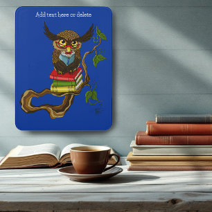 Wise Blue Cute Brown Reading Owl Books Door Sign