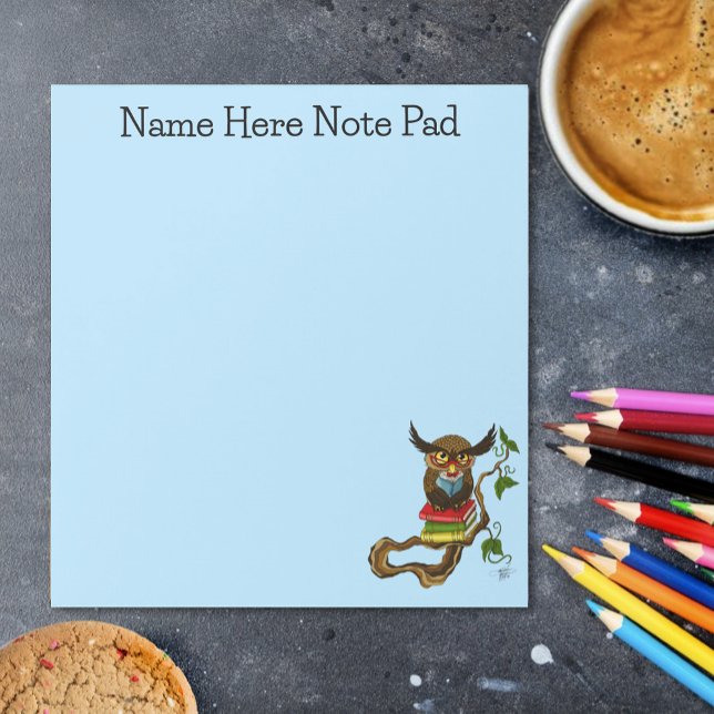 Wise Blue Cute Brown Reading Owl Books Notepad (Creator Uploaded)