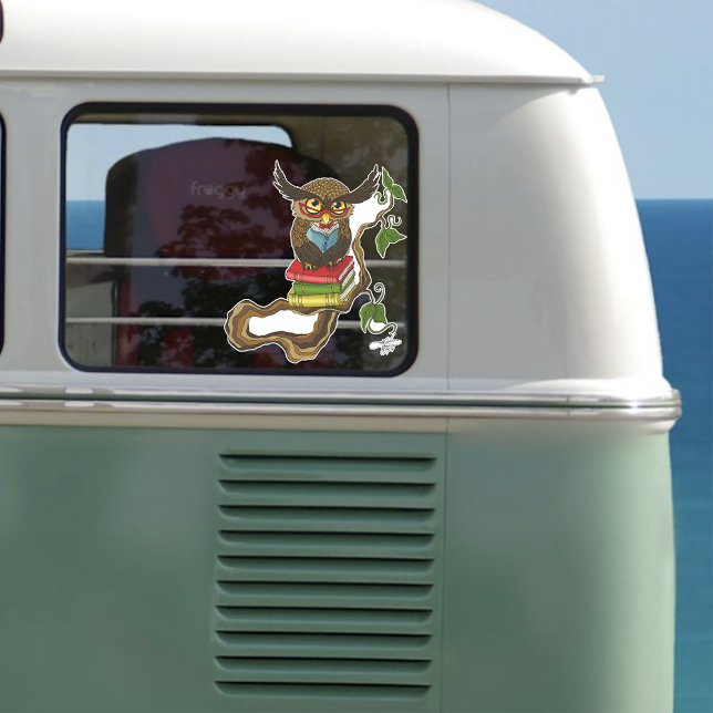 Wise Blue Cute Brown Reading Owl Books Sticker (Creator Uploaded)