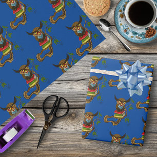 Wise Blue Cute Brown Reading Owl Books Wrapping Paper