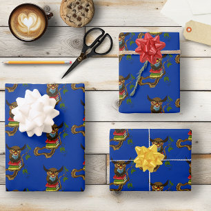 Wise Blue Cute Brown Reading Owl Books Wrapping Paper Sheets