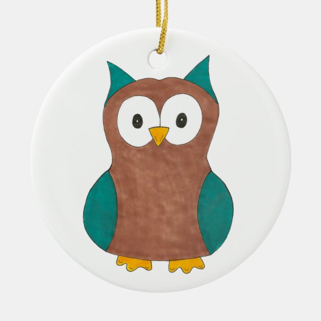 Wise Brown Blue Barn Owl Bird Animal Birdwatching Ceramic Ornament (Front)