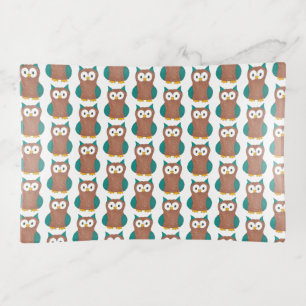 Wise Brown Blue Owl Bird Animal Print Trinket Tray