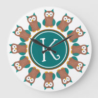 Wise Brown Blue Owl Bird Bedroom Initial