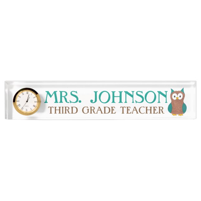 Wise Brown Owl Bird Teacher Educator Desk Name Plate (Front)
