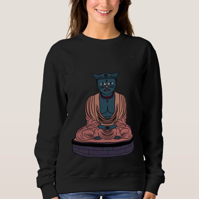 Wise Cat Buddha Ready To Give Advice To Cat  & Hat Sweatshirt (Front)