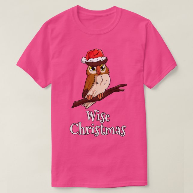 Wise Christmas Merry Christmas Santas Hat Owl 1 T-Shirt (Design Front)