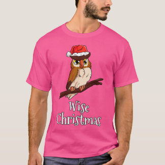Wise Christmas Merry Christmas Santas Hat Owl 1 T-Shirt