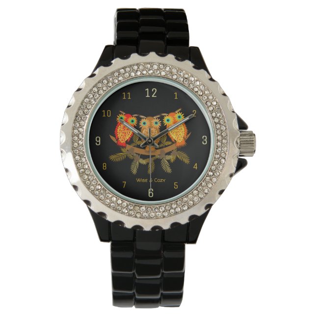 Wise & Cozy Owls Black Watch (Front)