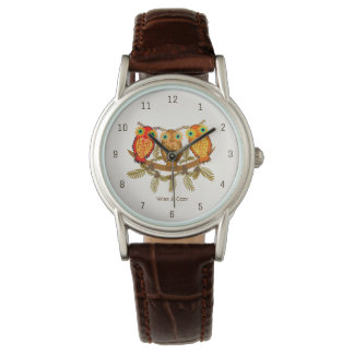 Wise & Cozy – Three Orange Owls Art Watch