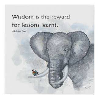 Wise Elephant and Butterfly Inspirational Faux Canvas Print