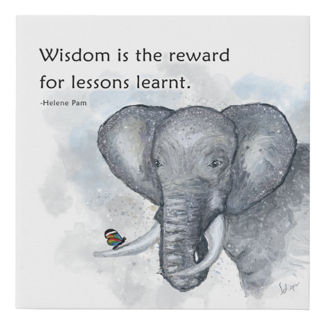 Wise Elephant and Butterfly Inspirational Faux Canvas Print (Front)