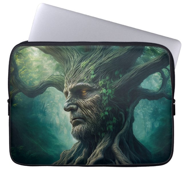 Wise Face in Ancient Tree Mystical Forest Laptop Sleeve (Front)