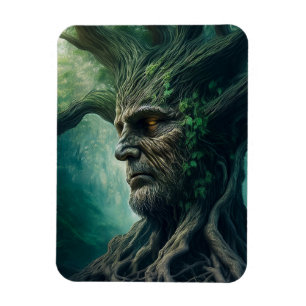 Wise Face in Ancient Tree Mystical Forest Magnet