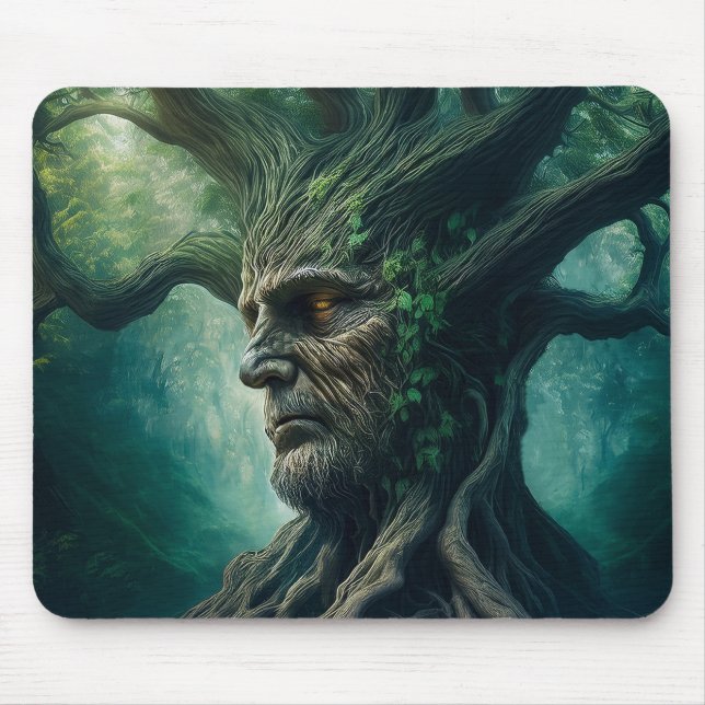Wise Face in Ancient Tree Mystical Forest Mouse Pad (Front)