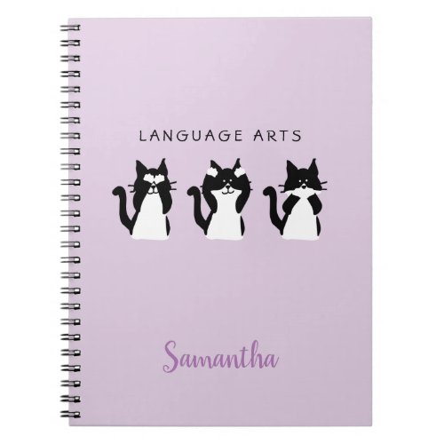 Wise Kitties Black White Purple School Subject Notebook