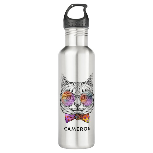 Wise Kitty Kat | Add Your Name Stainless Steel Water Bottle (Front)