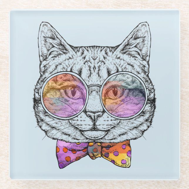 Wise Kitty Kat Glass Coaster (Front)