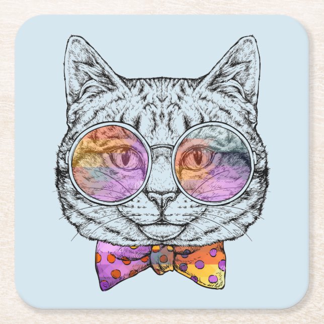 Wise Kitty Kat Square Paper Coaster (Front)