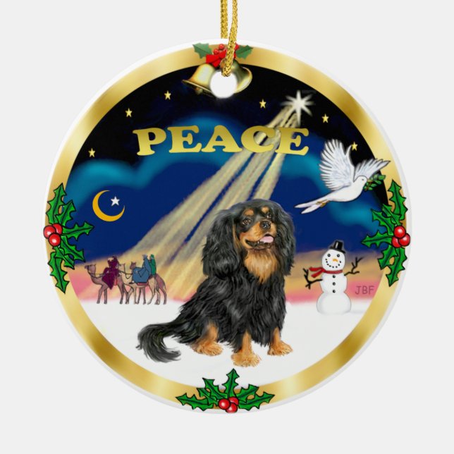 Wise Men - Black and tan Cavalier King Charles Ceramic Ornament (Front)