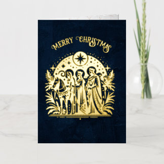 Wise Men Foil on Blue Greeting Card