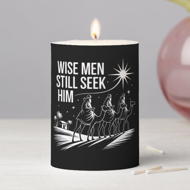 Wise Men Still Seek Him Christian Christmas Jesus Pillar Candle (In Situ)
