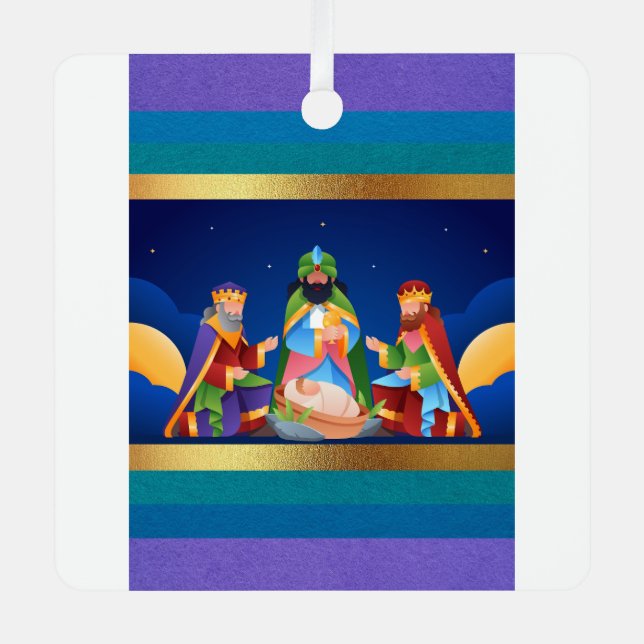 Wise men visit baby jesus metal ornament (Front)