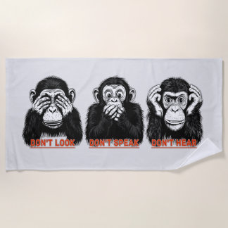 wise monkeys beach towel