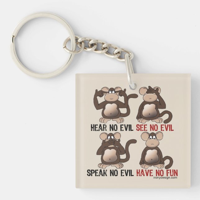 Wise Monkeys Humour Keychain (Front)