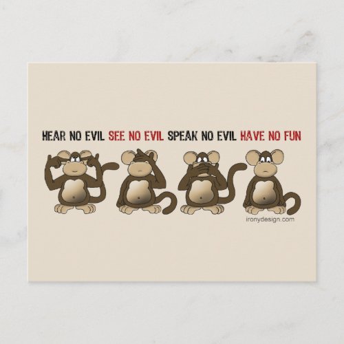 Wise Monkeys Humour Postcard