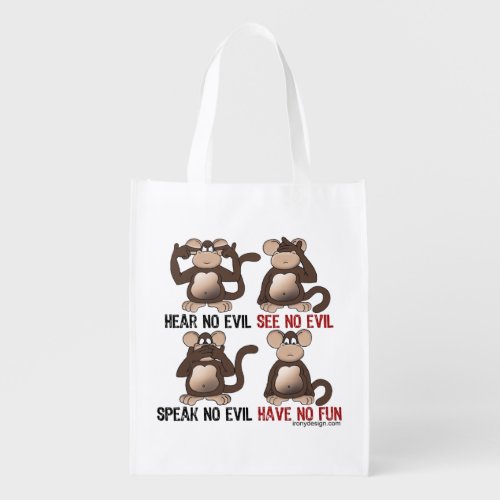 Wise Monkeys Humour Reusable Grocery Bag