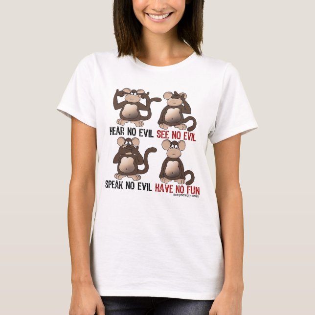Wise Monkeys Humour T-Shirt (Front)