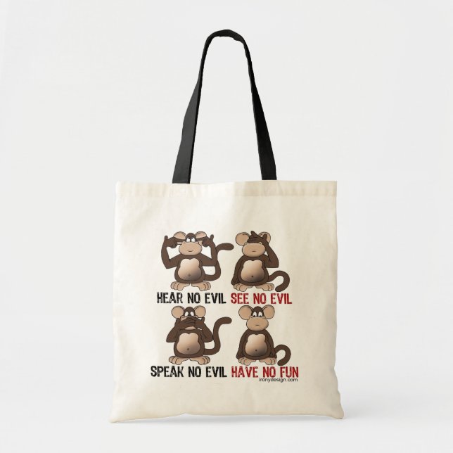 Wise Monkeys Humour Tote Bag (Front)