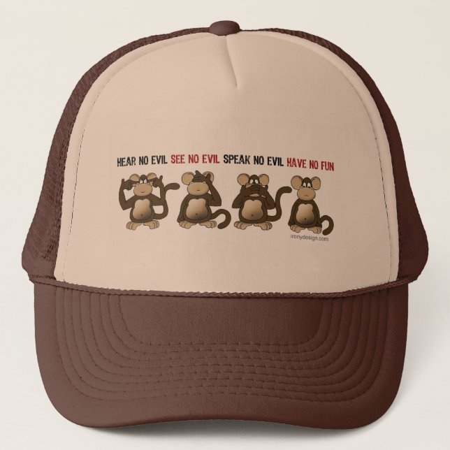 Wise Monkeys Humour Trucker Hat (Front)