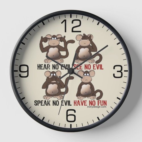 Wise Monkeys Humour Wall Clock