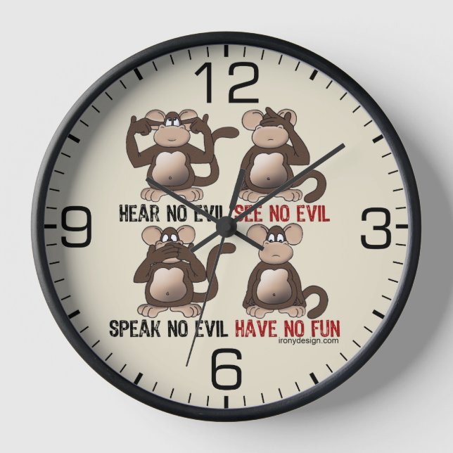 Wise Monkeys Humour Wall Clock (Front)