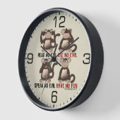Wise Monkeys Humour Wall Clock (Angle)