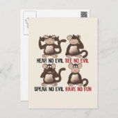 Wise No Evil Monkeys Humour Postcard (Front/Back)