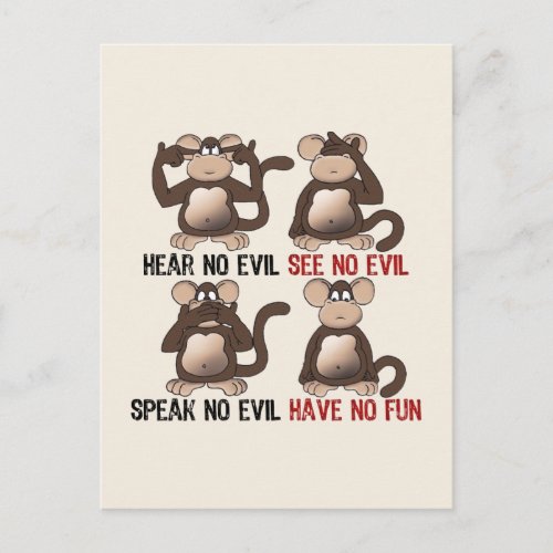 Wise No Evil Monkeys Humour Postcard