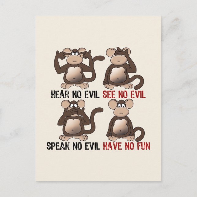 Wise No Evil Monkeys Humour Postcard (Front)