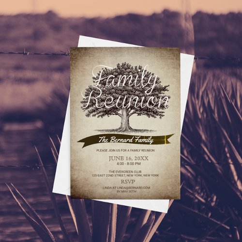 Wise Oak Tree Vintage Family Reunion Invitation