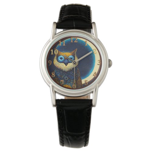 Wise Old Blue Own with Crescent Moon Watch