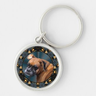 Wise Old Boxer Dog Round Keychain